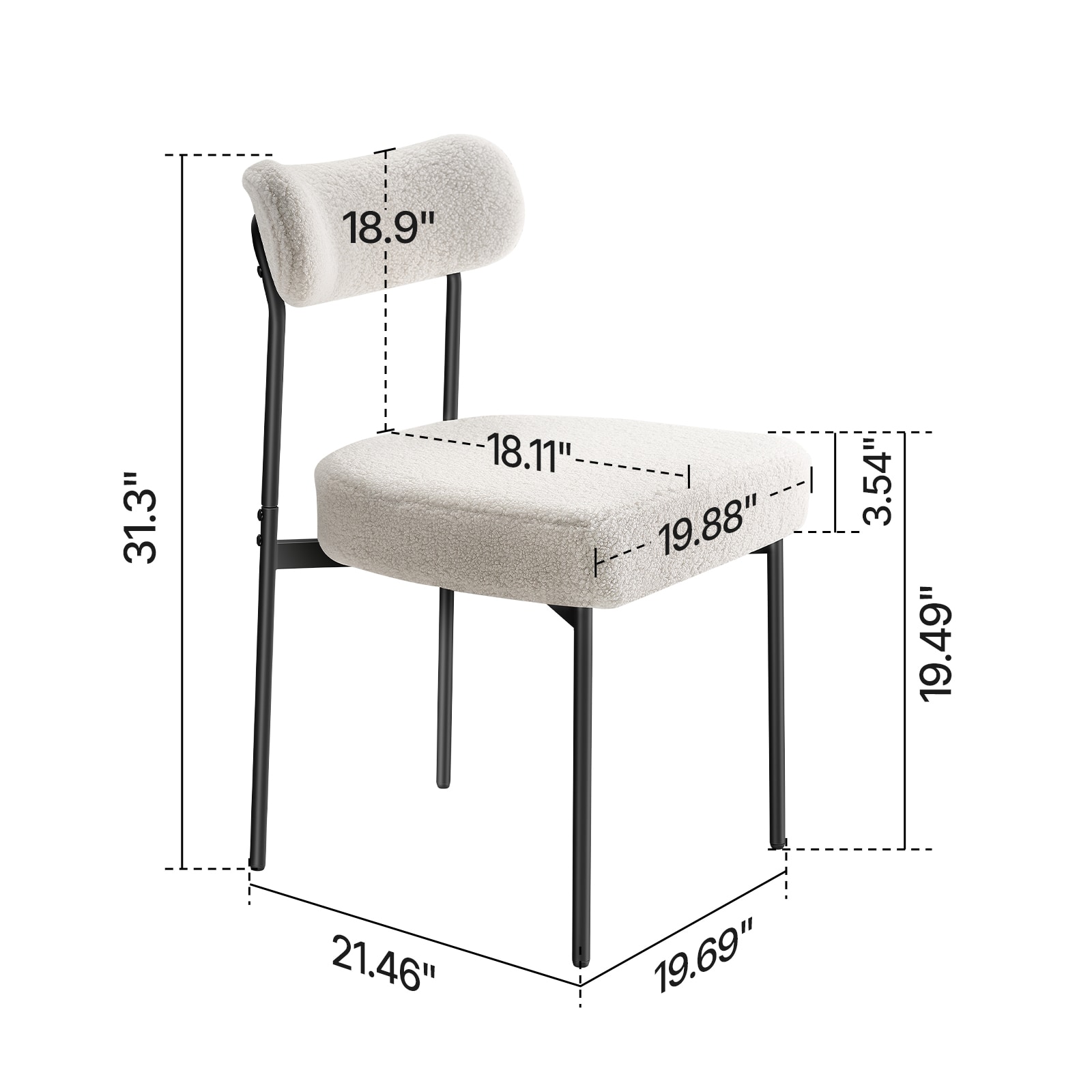Set Of 2 Modern Bouclé Dining Chairs With Curved Backrest & Metal Legs_voghion.com